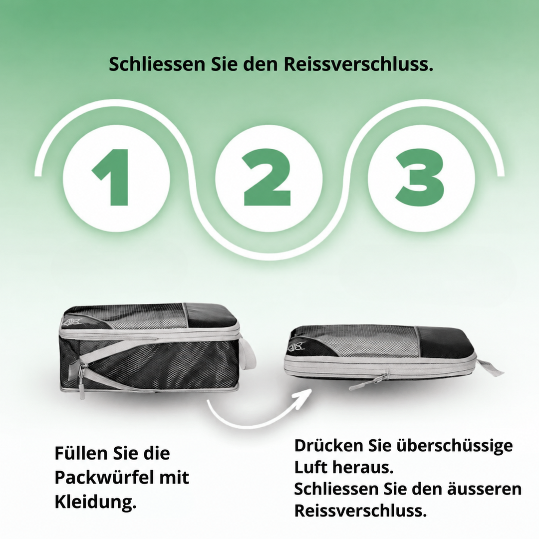 [de] Compress'Bag Schliessen Sie den Reissverschluss 1 2 3